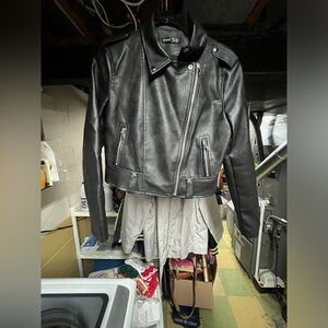 SHEIN Black Leather Jacket Size Medium Like New